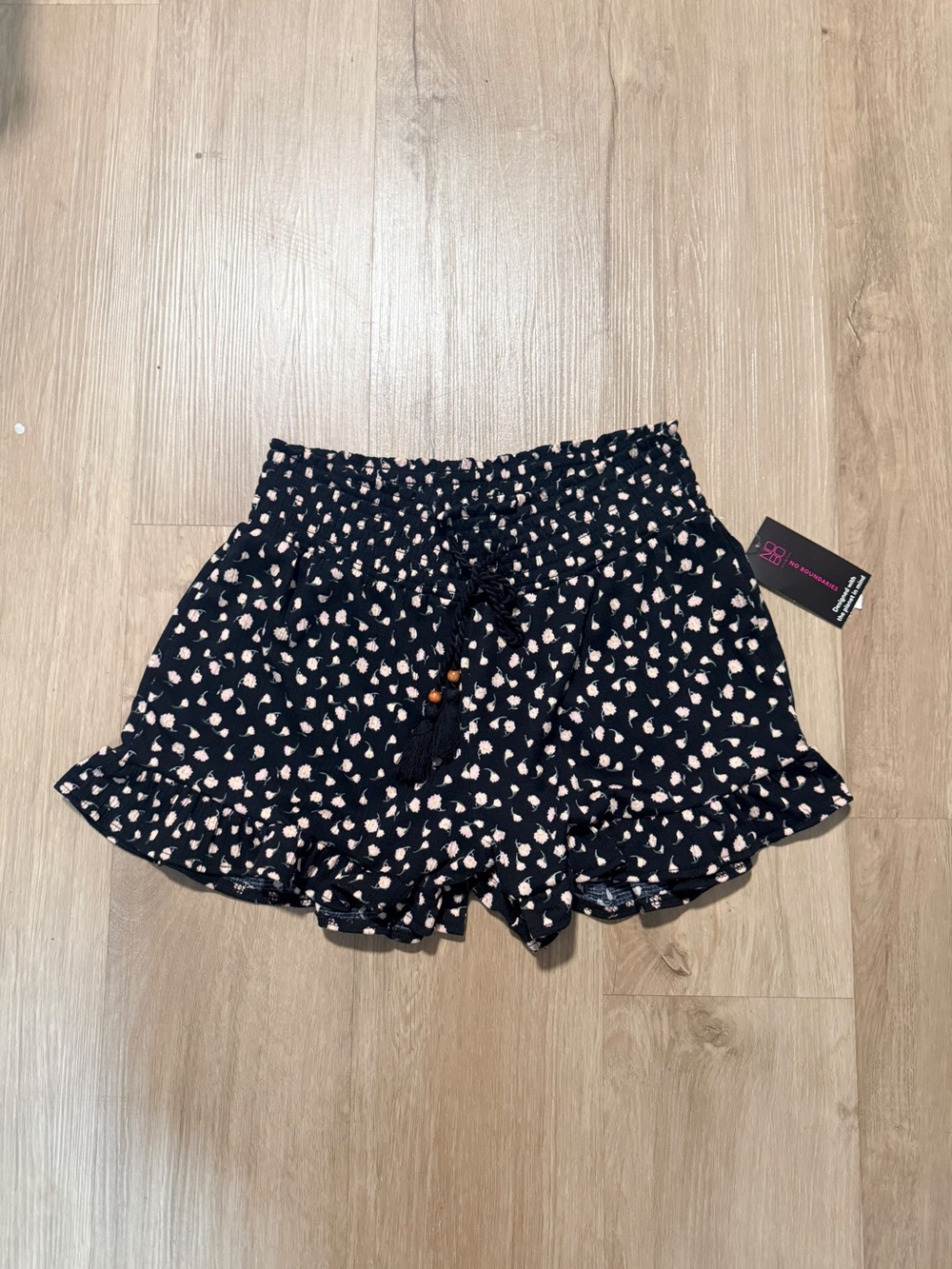 No Boundaries Black High-Waist Shorts with Cream floral Print